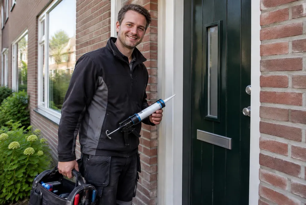 Vakman van Kitbedrijf Arnhem bij de voordeur van een woning